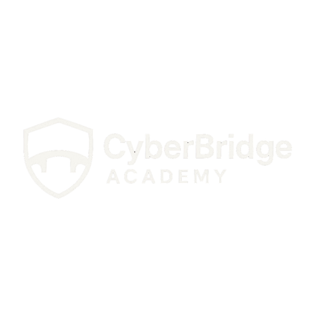 CyberBridge Academy logo with a stylized shield icon on a teal background.
